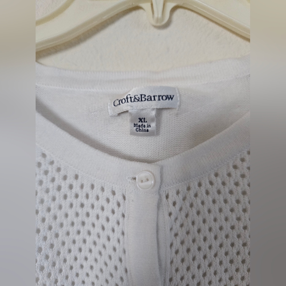 Croft & Barrow Textured White Button-Up Sweater